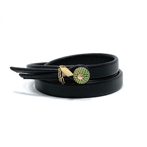 Tsavorite bead double wrap leather bracelet - Boussidan Joaillerie