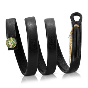 TSAVORITE + DIAMOND TRIPLE WRAP LEATHER BRACELET