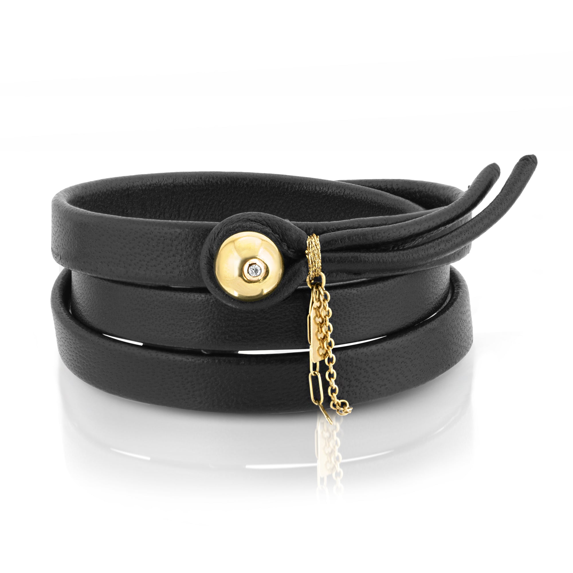 14K GOLD TRIPLE WRAP LEATHER BRACELET