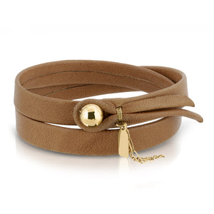 14K GOLD DOUBLE WRAP LEATHER BRACELET