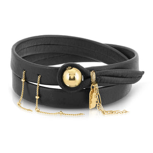 14K GOLD BALL LEATHER DOUBLE WRAP BRACELET