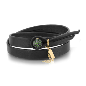 14K GOLD TSAVORITE DOUBLE WRAP LEATHER BRACELET