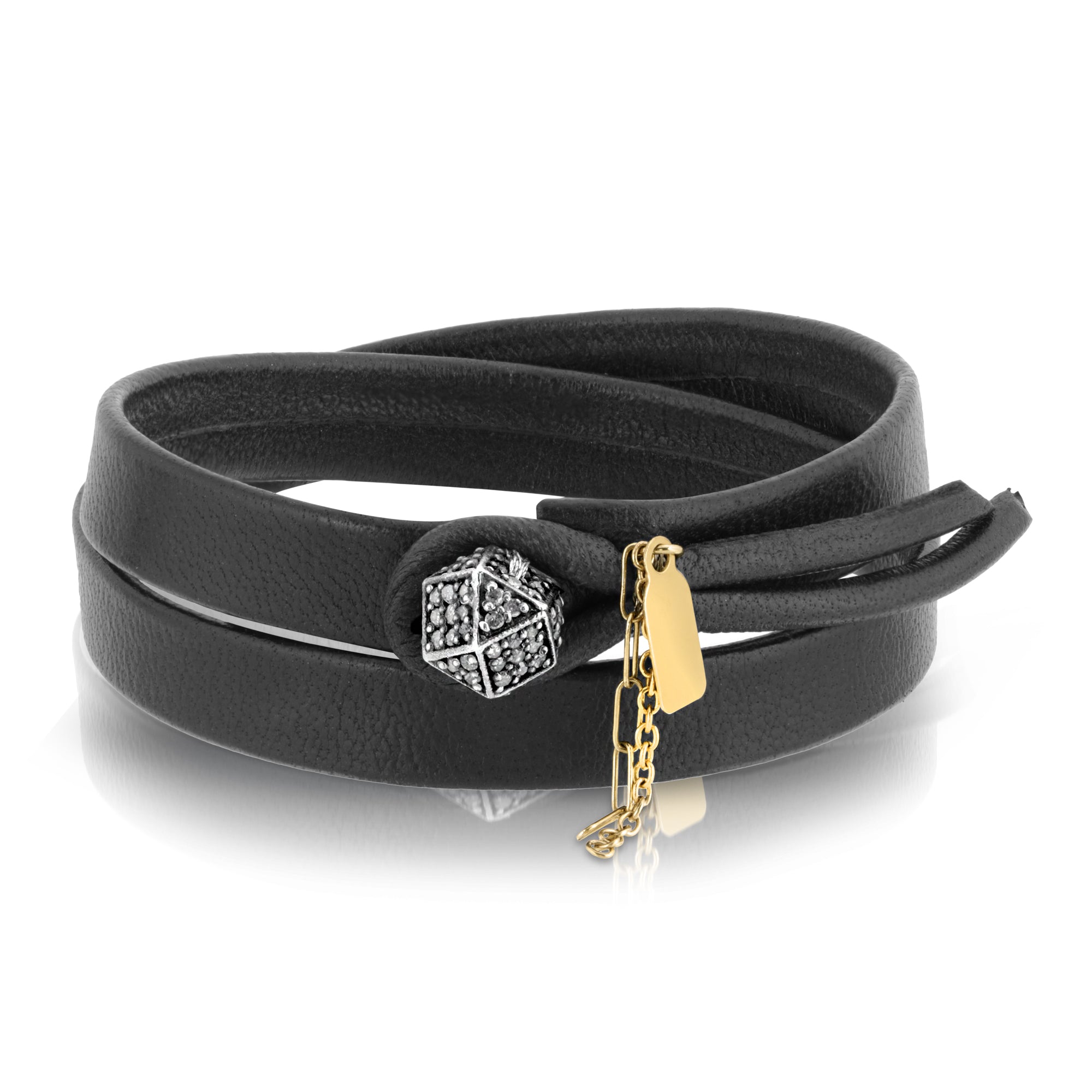 HEXAG DIAMOND DOUBLE WRAP LEATHER BRACELET