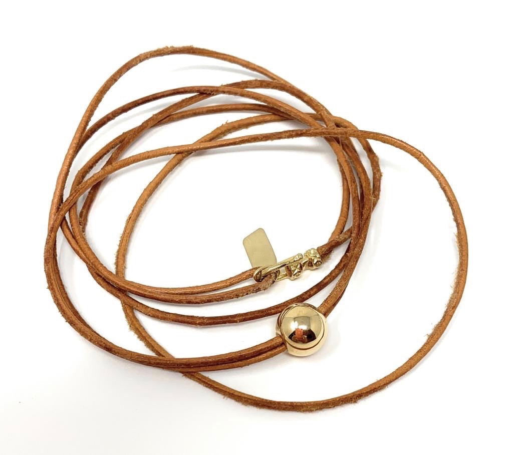 Gold bool triple wrap leather cord bracelet - Boussidan Joaillerie