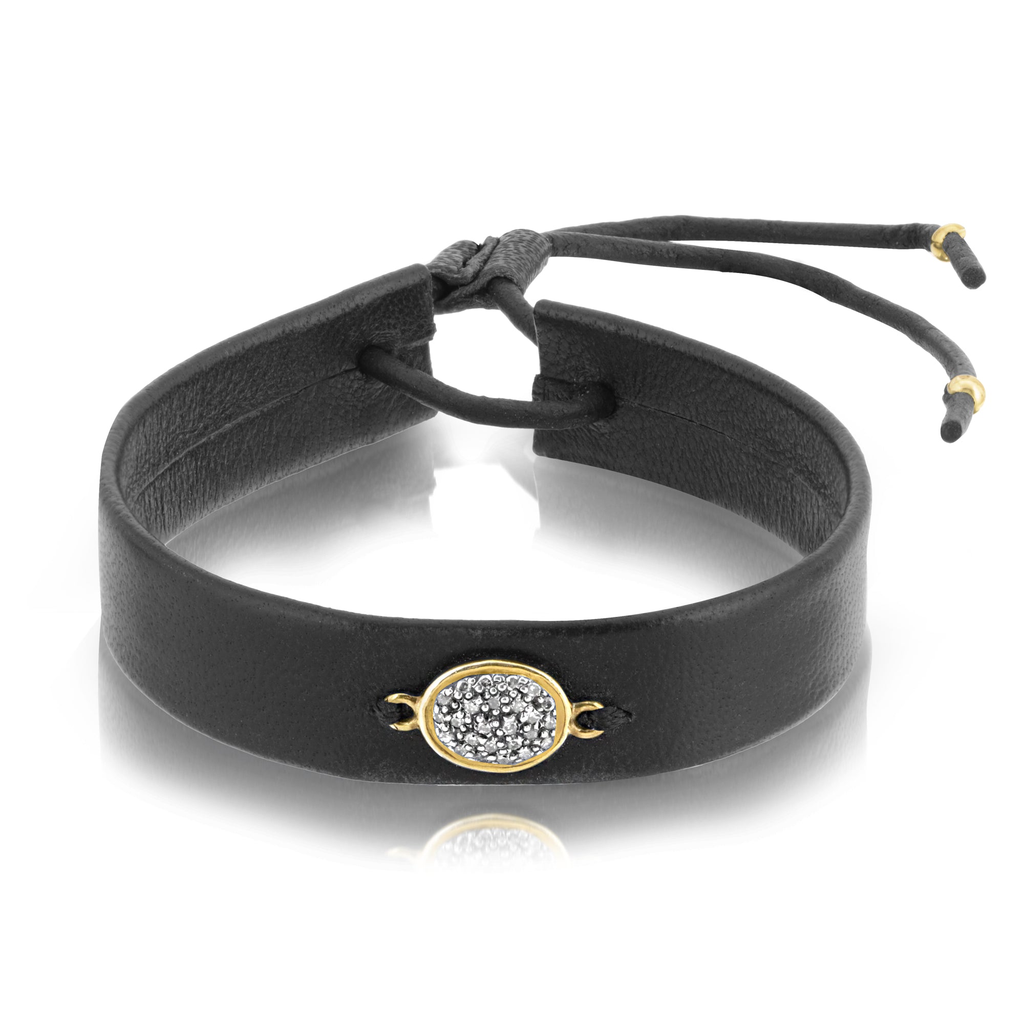 OVAL PAVÉ DIAMOND SINGLE WRAP LEATHER BRACELET