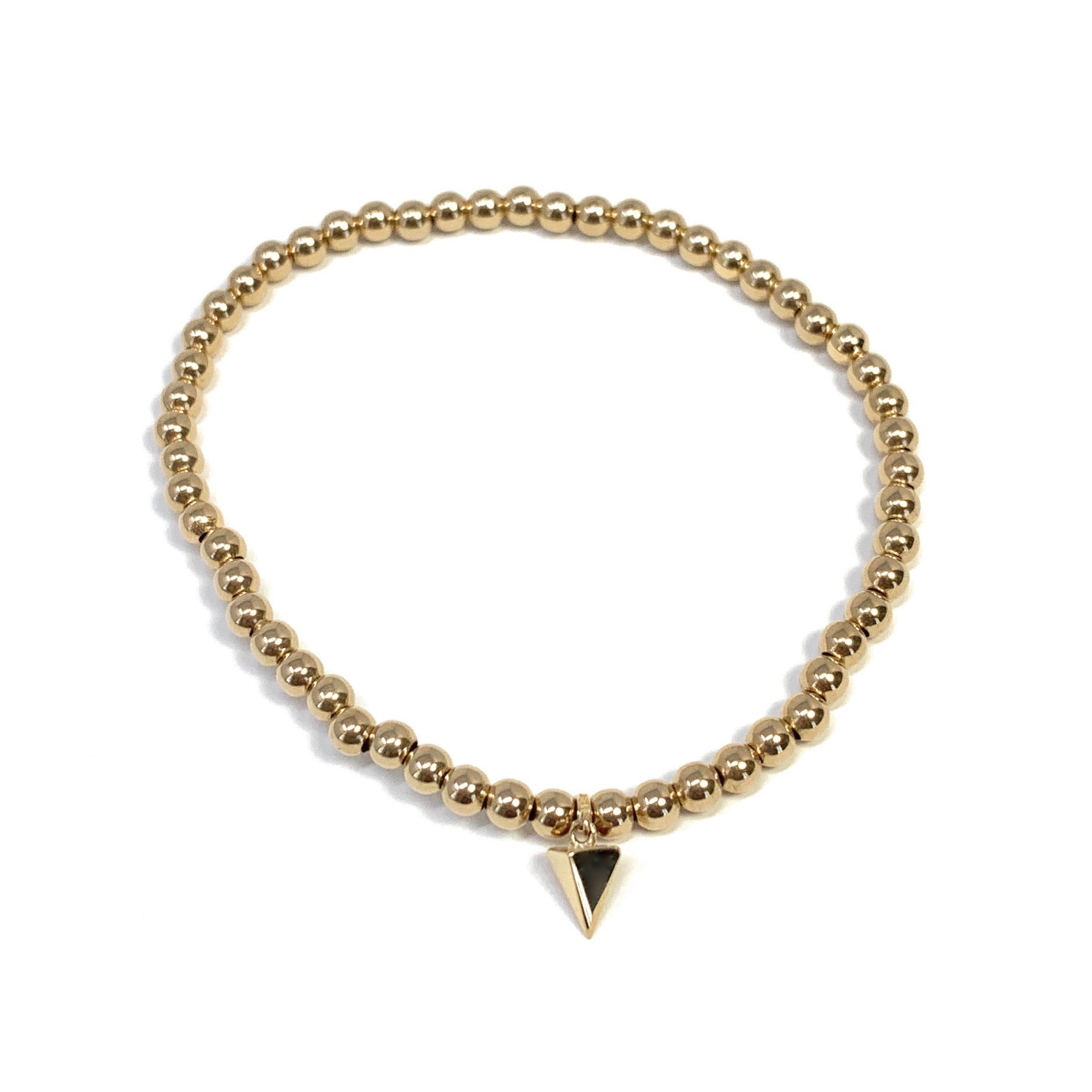 14K GOLD 3MM BEAD AND PYRAMID CHARM BRACELET