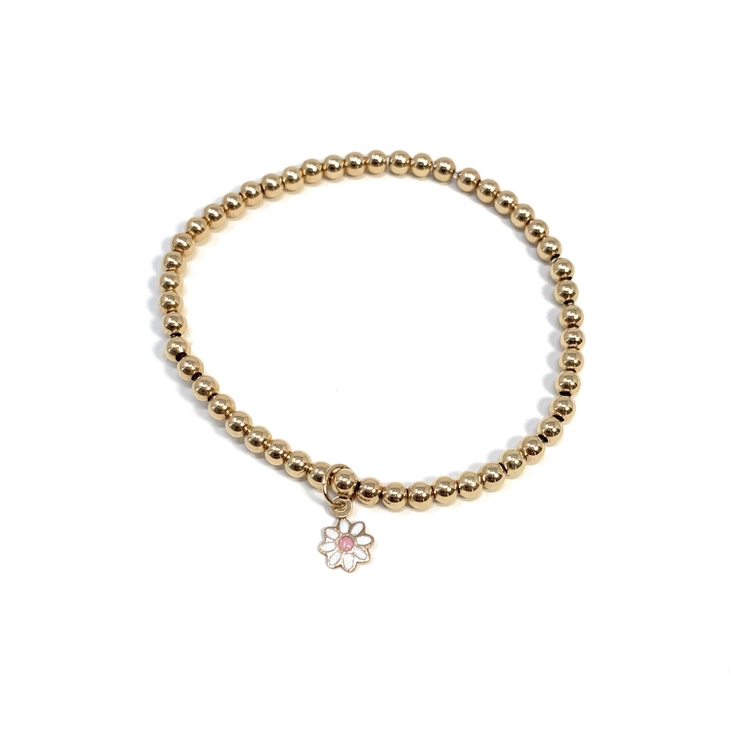 Gold bead daisy charm bracelet - Boussidan Joaillerie