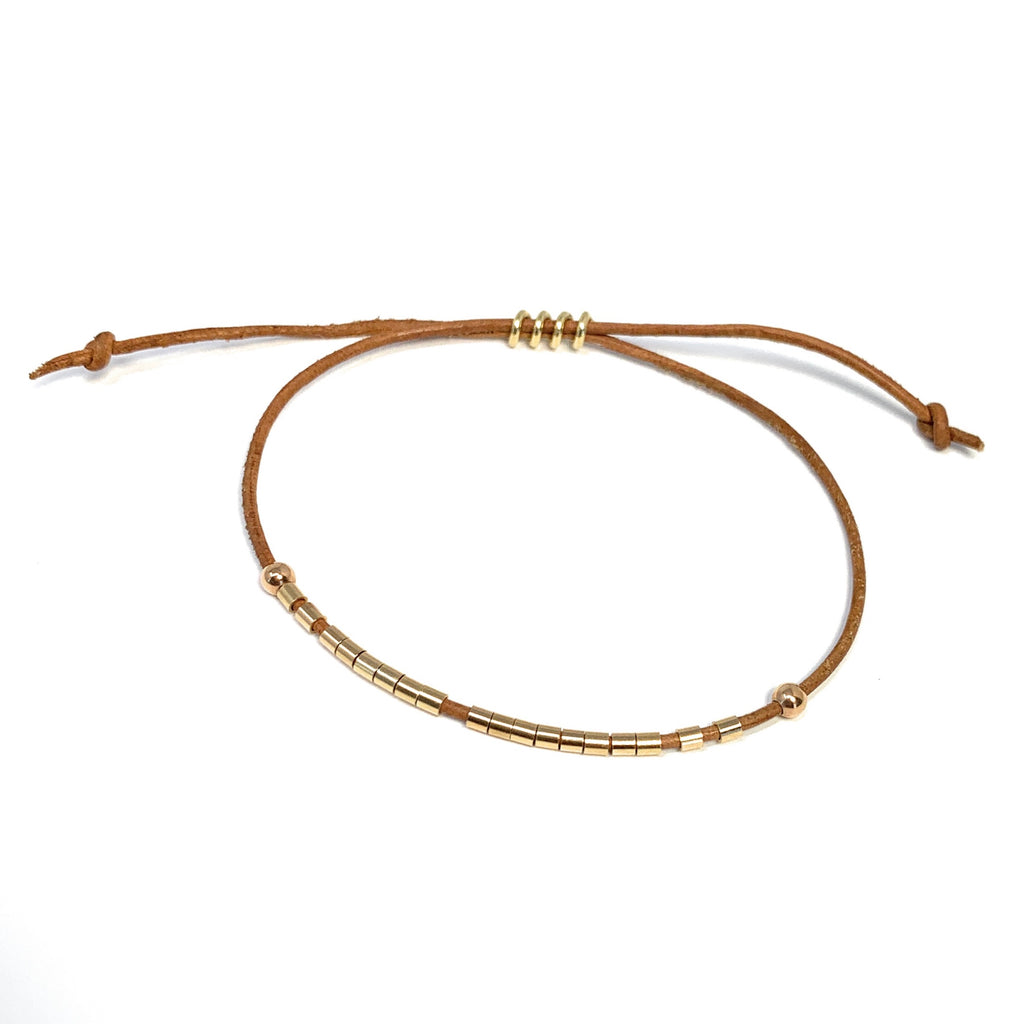 GOLD TUBE WRAP LEATHER BRACELET - Boussidan Joaillerie