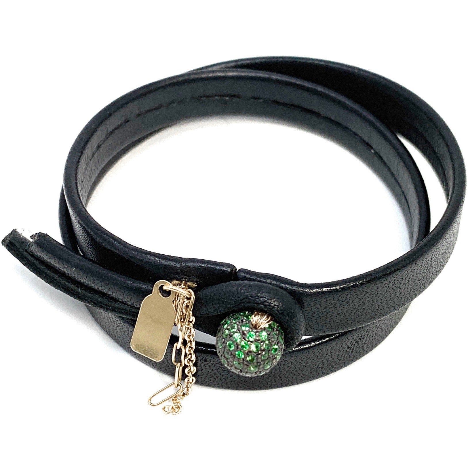 Emerald bead leather wrap bracelet