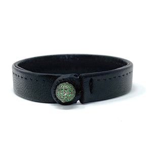 Tsavorite bead single wrap leather bracelet - Boussidan Joaillerie