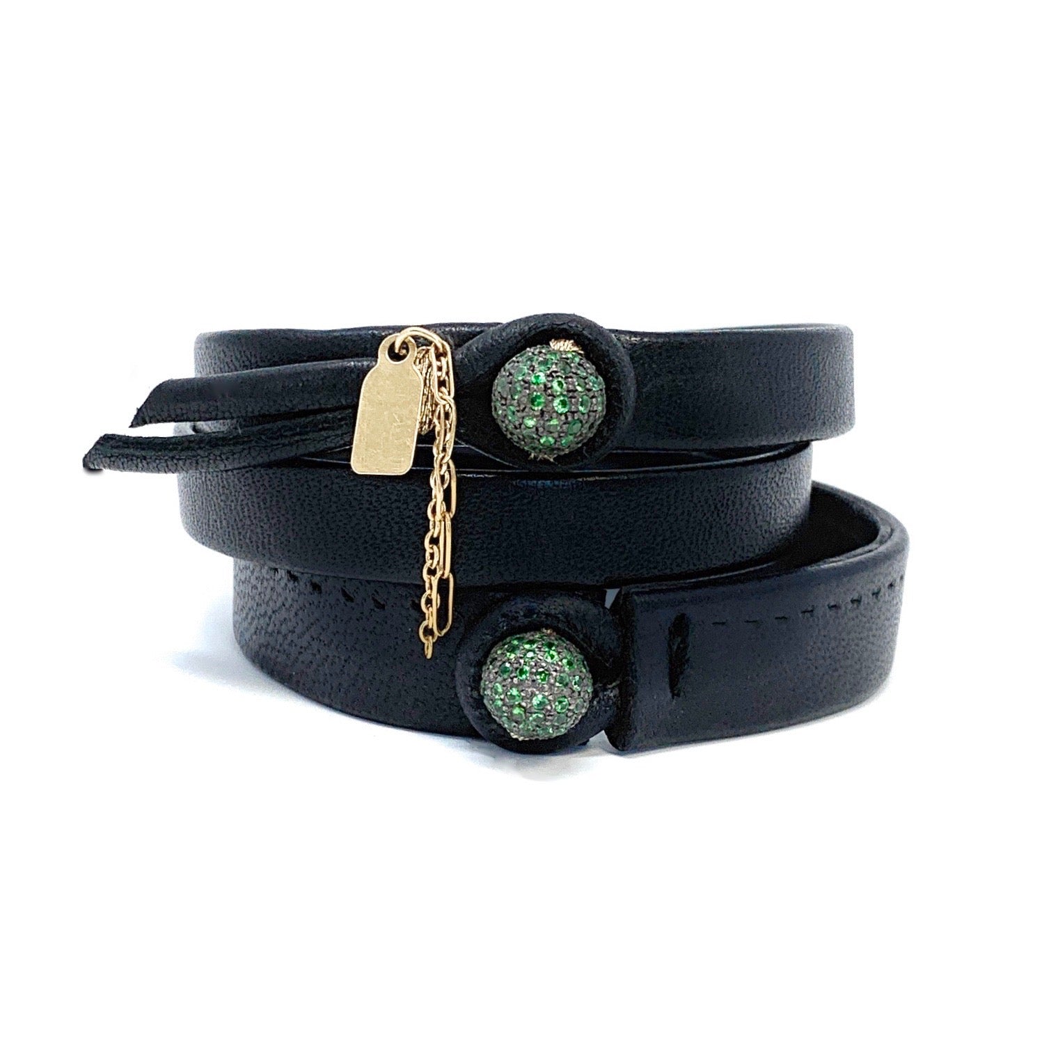 Tsavorite bead single wrap leather bracelet - Boussidan Joaillerie