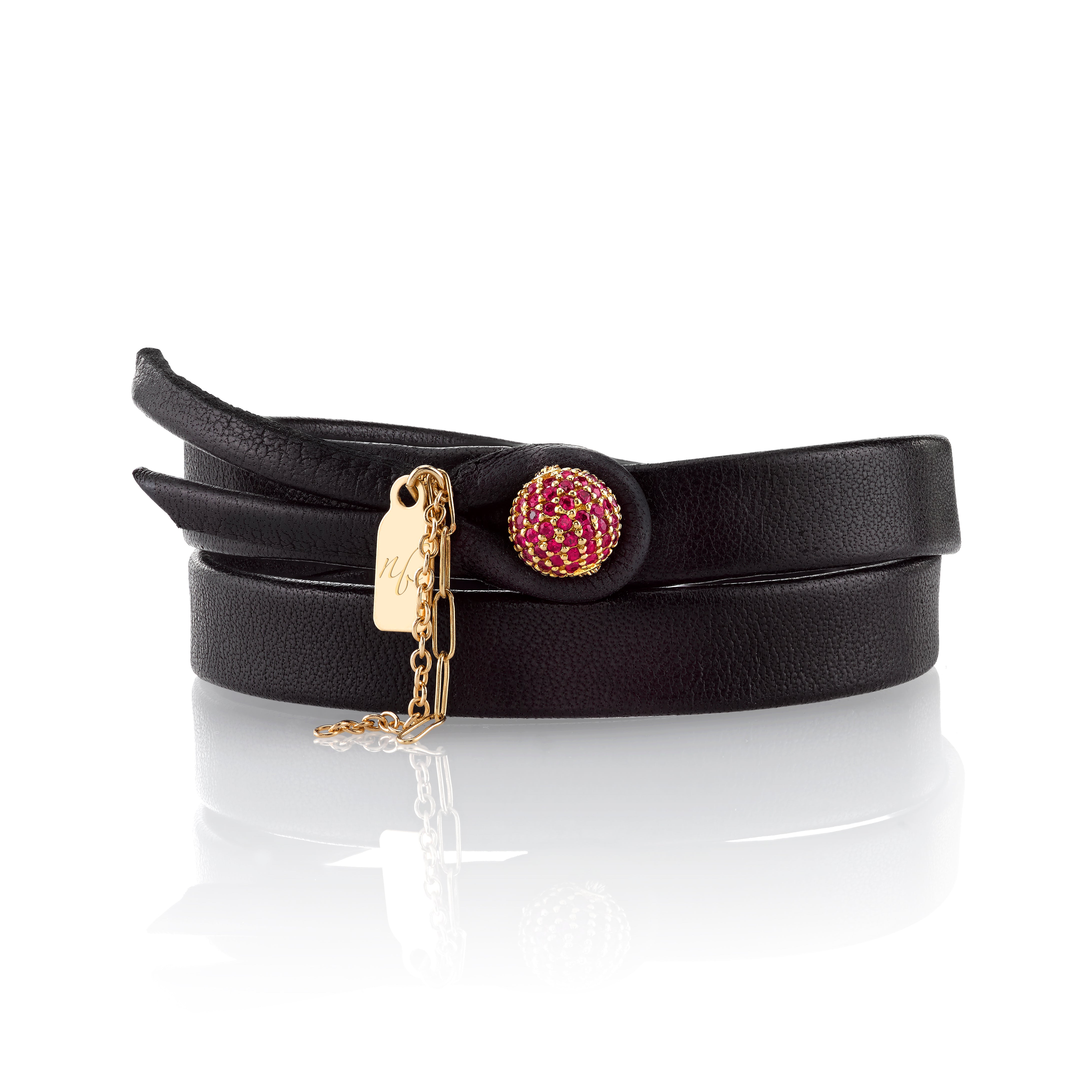 14K GOLD RUBIS DOUBLE WRAP LEATHER BRACELET