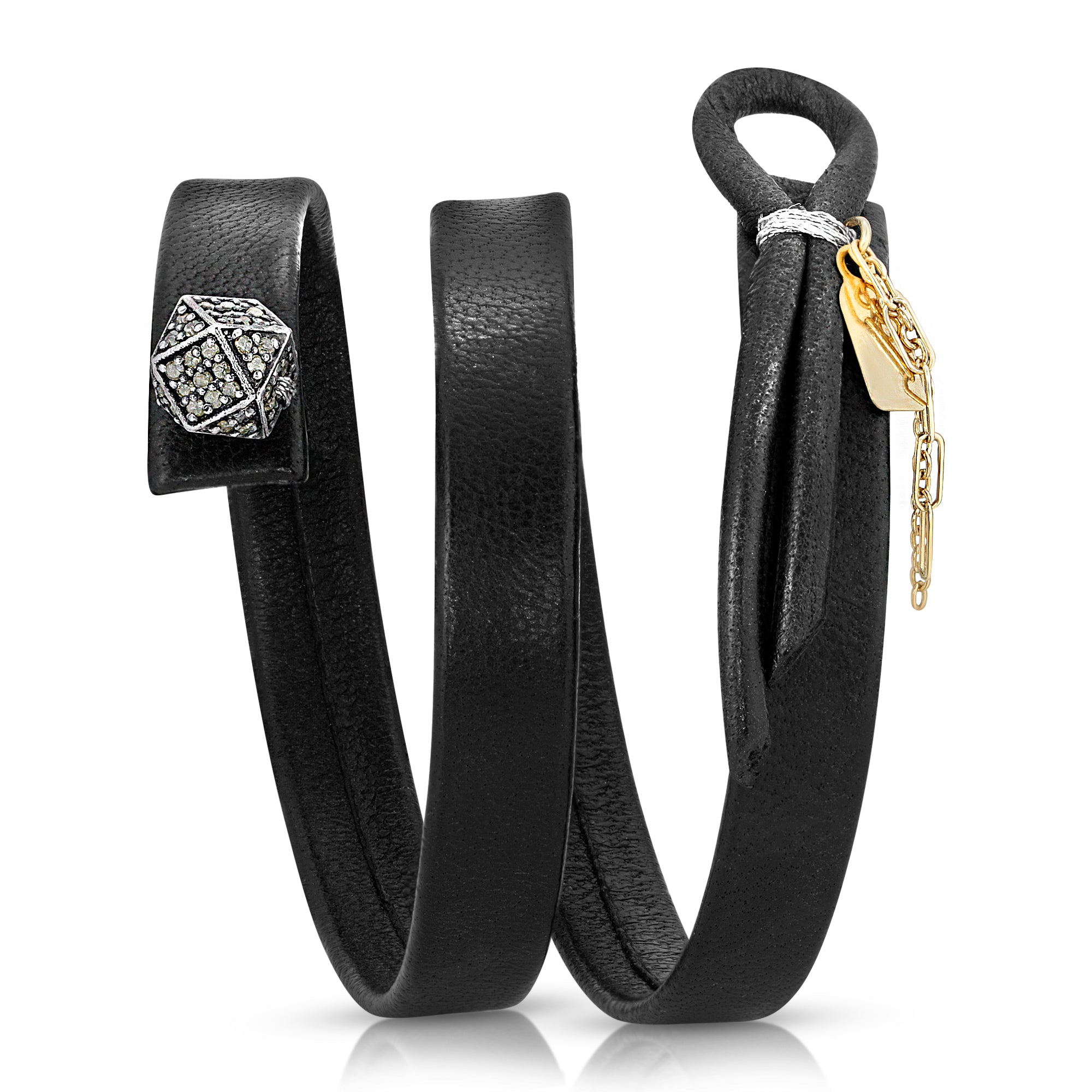 HEXAG DIAMOND DOUBLE WRAP LEATHER BRACELET